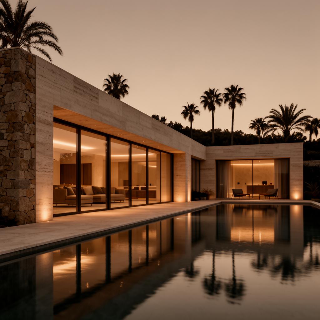 Villa de lujo al atardecer — operaciones AIIA Cristal